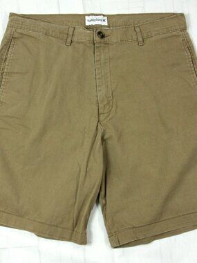 Saddlebred Mens Khaki Brown Flat Front Cotton Blend Casual Shorts Chinos 34